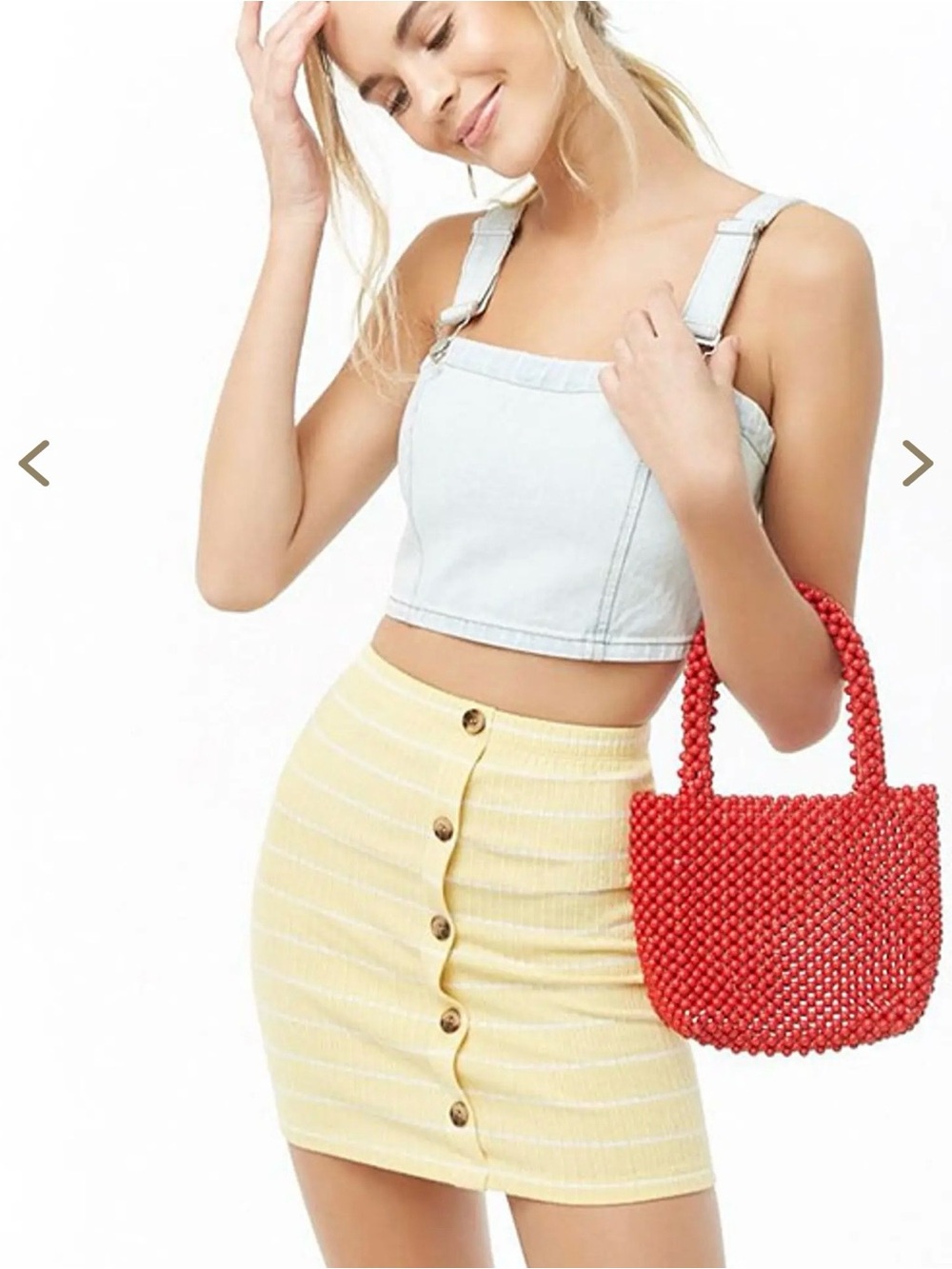 Forever 21 Yellow Striped Button-Front Pencil Skirt